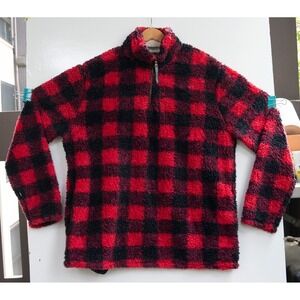 Cabin Fever‎ Ramatex Sherpa Quarter Zip Men's Red Buffalo Plaid Fleece Size XL G